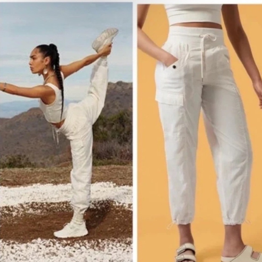 Athleta Alicia Keys White Cargo Track Pants Size 8 Drawstring‎ Waist